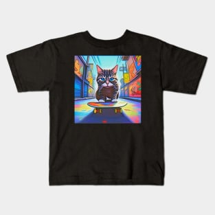 Cool Skateboarding Cat Kids T-Shirt